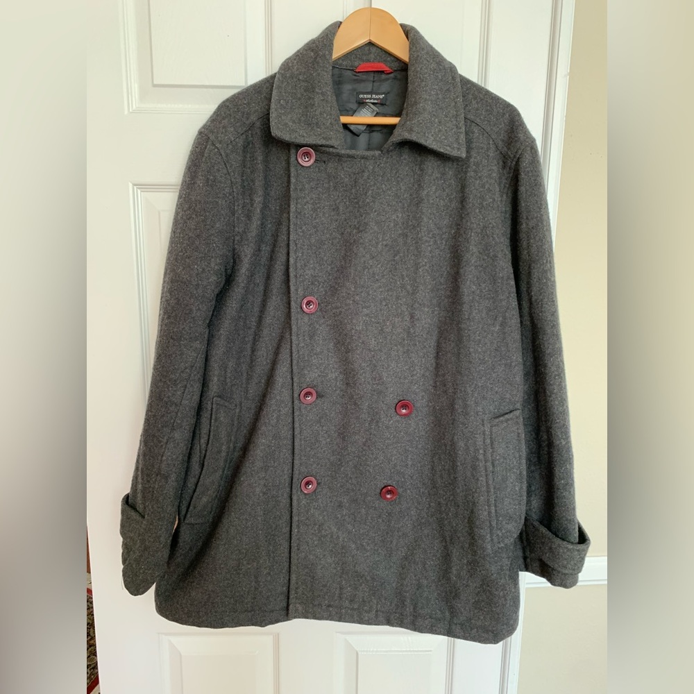 Guess Jeans Charcoal Peacoat: Wool/Polyester, Side Pockets XL